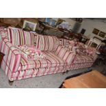 PAIR OF DURESTA TWO SEATER SOFAS WITH STRIPED UPHOLSTERY