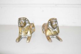 PAIR OF SMALL BRASS INKWELLS FORMED AS EGYPTIAN SPHINX
