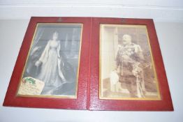 ROYALTY INTEREST, RED LEATHER MOUNTED FOLDING PICTURE FRAME CONTAINING PHOTOGRAPS OF EDWARD VII