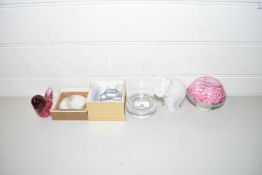 COLLECTION OF VARIOUS PAPERWEIGHTS, GLASS ANIMALS AND OTHER ITEMS