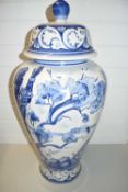 LARGE 20TH CENTURY BLUE AND WHITE COVERED FLOOR VASE