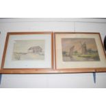 STUART BULLMORE 'THE COAL BARN THORNHAM', WATERCOLOUR, TOGETHER WITH 'FRAMPTON' STUDY OF A BROADLAND