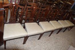SET OF SIX LATE 19TH OR EARLY 20TH CENTURY MAHOGANY FRAMED DINING CHAIRS