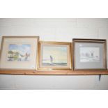 20TH CENTURY SCHOOL OIL ON BOARD STUDY OF RIVER SCENE WITH WHERRY TOGETHER WITH THREE FURTHER