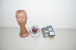 PORCELAIN DOLLS HEAD AND OTHER ASSORTED ITEMS