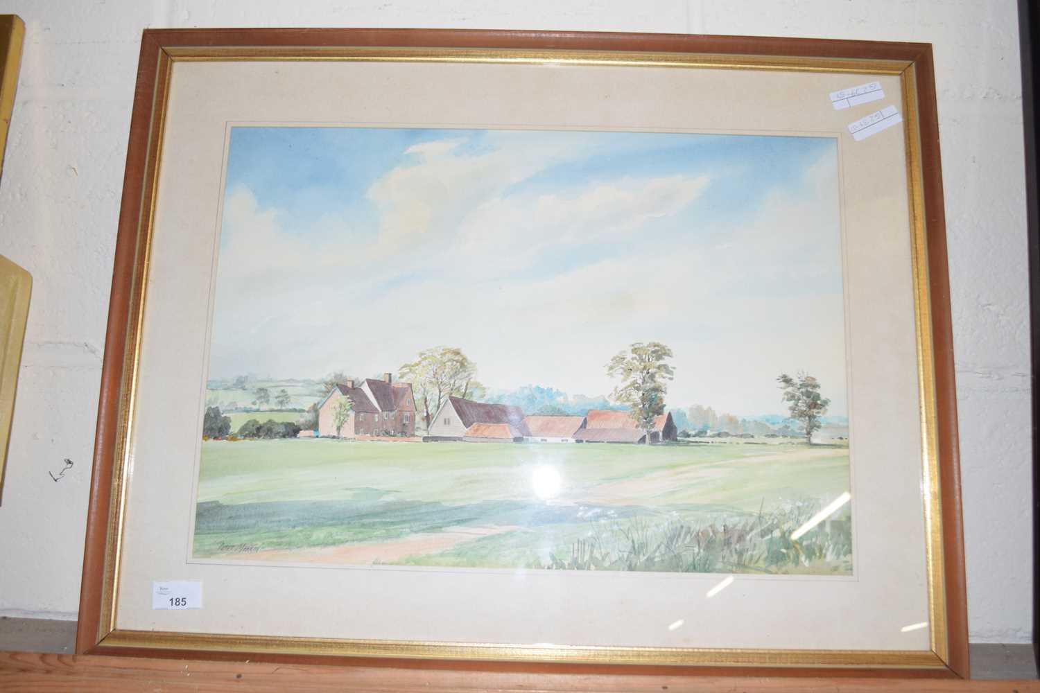 PETER MERRIN STUDY OF A FARMHOUSE AND BARNS, WATERCOLOUR, FRAMED AND GLAZED