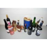 MIXED LOT: VARIOUS WINES, SPIRITS AND OTHERS TO INCLUDE BELLS WHISKEY DECANTERS (EMPTY), BOTTLE OF