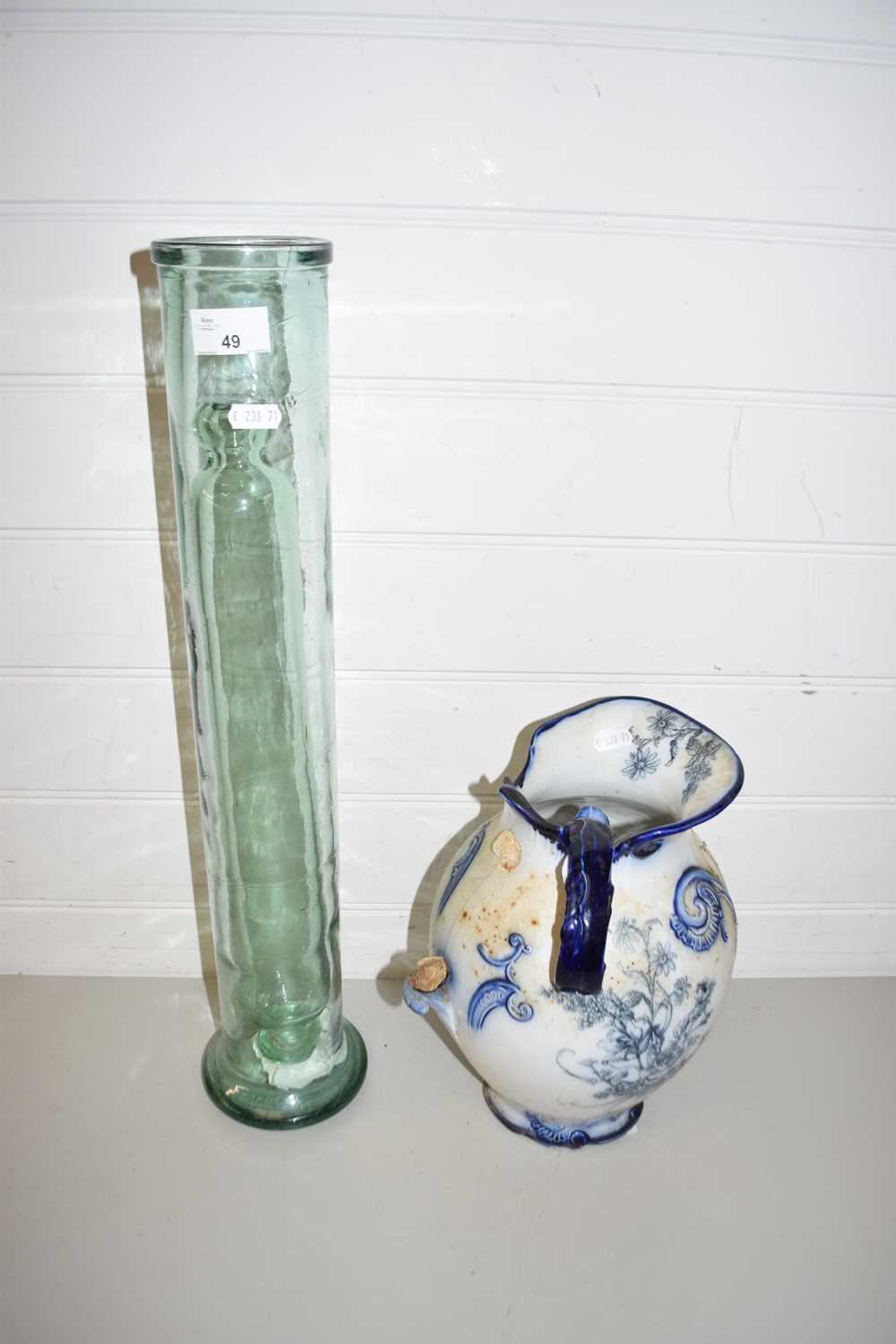 GLASS ROLLING PIN, SPAGHETTI JAR AND A VICTORIAN JUG