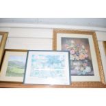 MIXED LOT: STUDY OF UPLAND FIELDS TOGETHER WITH A COLOURED PRINT, JUBILEE ROAD BARBADOS AND A