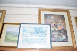 MIXED LOT: STUDY OF UPLAND FIELDS TOGETHER WITH A COLOURED PRINT, JUBILEE ROAD BARBADOS AND A