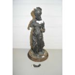 19TH CENTURY SPELTER FIGURE OF A LADY, REQUIRING REPAIR