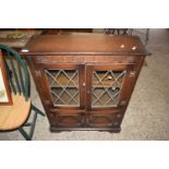 REPRODUCTION OAK LEAD GLAZED BOOKCASE CABINET