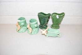 COLLECTION OF SYLVAC SMALL VASES DECORATED WITH PIXIES AND A PAIR OF HARP IRISH VASES