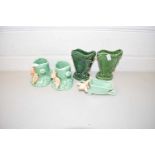 COLLECTION OF SYLVAC SMALL VASES DECORATED WITH PIXIES AND A PAIR OF HARP IRISH VASES