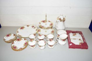 COLLECTION OF ROYAL ALBERT OLD COUNTRY ROSES TEA WARES TO INCLUDE A CAKE STAND