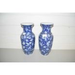 PAIR OF IRON STONE BLUE AND WHITE VASES