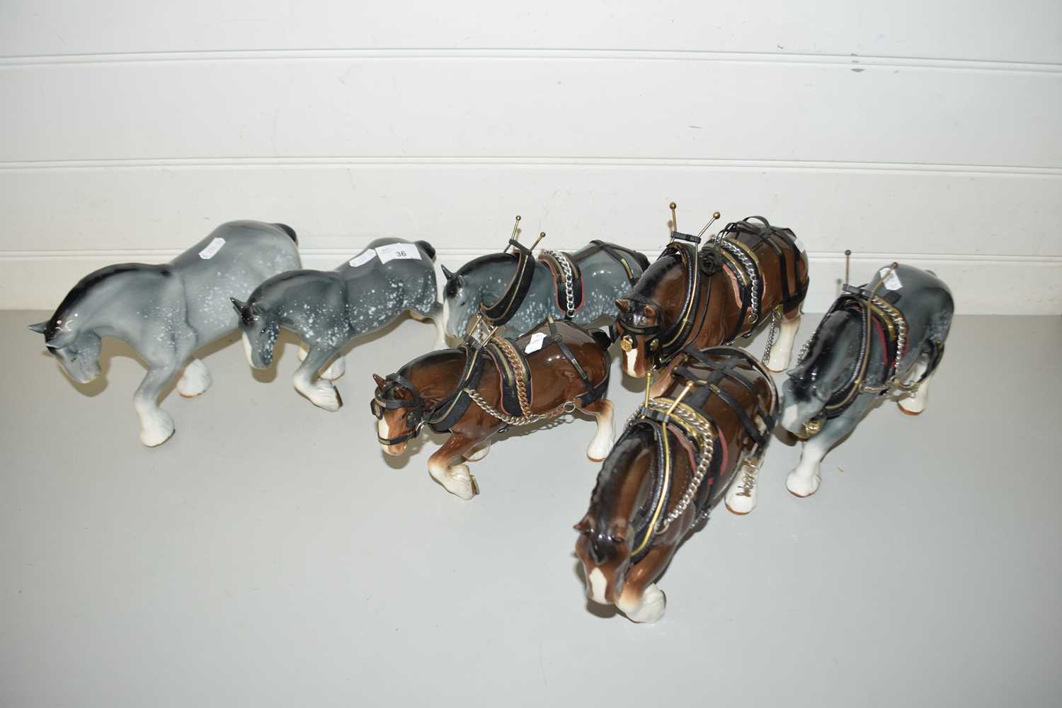 COLLECTION OF SEVEN VARIOUS SYLVAC MODEL SHIRE HORSES