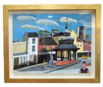 Brian Lewis, British Contemporary, ‘North Walsham’. Polymer on panel, signed, 2001, 13x17ins