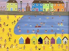 Gordon Barker (British, Contemporary), 'Out on the Beach', acrylic on paper, signed. Framed and