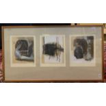 Florence Preleur Poulain (British, Contemporary), mixed media triptych, each 12x10ins, signed and