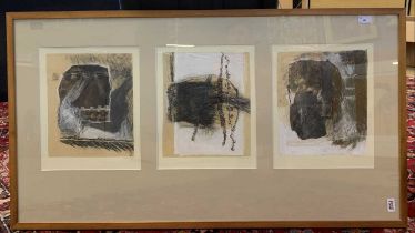 Florence Preleur Poulain (British, Contemporary), mixed media triptych, each 12x10ins, signed and