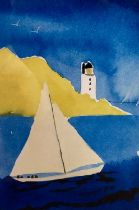 Ronnie Scott (British, Contemporary), St Mawes Yacht, Limited edition coloured print 1/100, framed