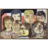 South African School, 20th century, abstract portraits, oil on board, unsigned, unframed.