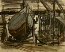 Janet Sturge (British, 20th century), "SW Harbour", mixed media, signed and dated '63, 15.5x19ins,