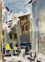 Terry McGlynn (British 1903-1973), A continental street scene, watercolour, signed lower right,