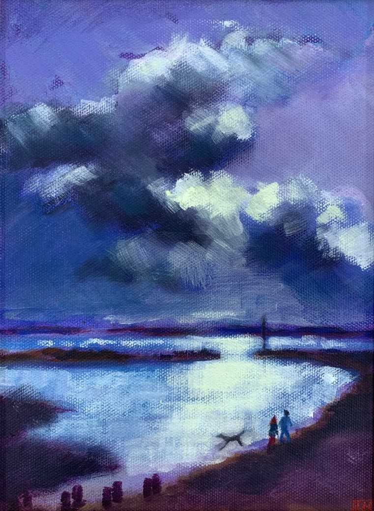 Helen Herbert, (British, Contemporary), acrylic on board, coastal scene, initialled, framed.