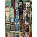 South African School, 20th Century, abstract perpendicular figures, oil on board, unsigned.Qty: 1