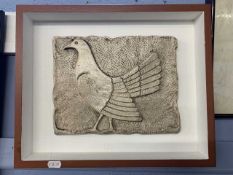 20th Century, Composite wall relief of a dove set within a wooden frame