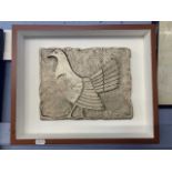 20th Century, Composite wall relief of a dove set within a wooden frame