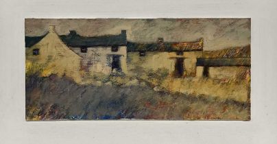 John Piper (British, b.1946 - ), "Derelict farm buildings", oil on board, signed.