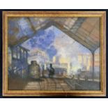 Tom Flanagan (American, contemporary) railway station scene, post impressionist manner, oil on