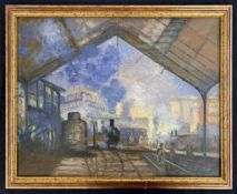 Tom Flanagan (American, contemporary) railway station scene, post impressionist manner, oil on