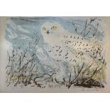 David Koster (British b.1926) coloured lithograph of owls signed and numbered 21/50 in a white