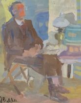 J.Belcher (British, 20th Century), Study of a seated gentleman, signed,15x12ins, framed and glazed.