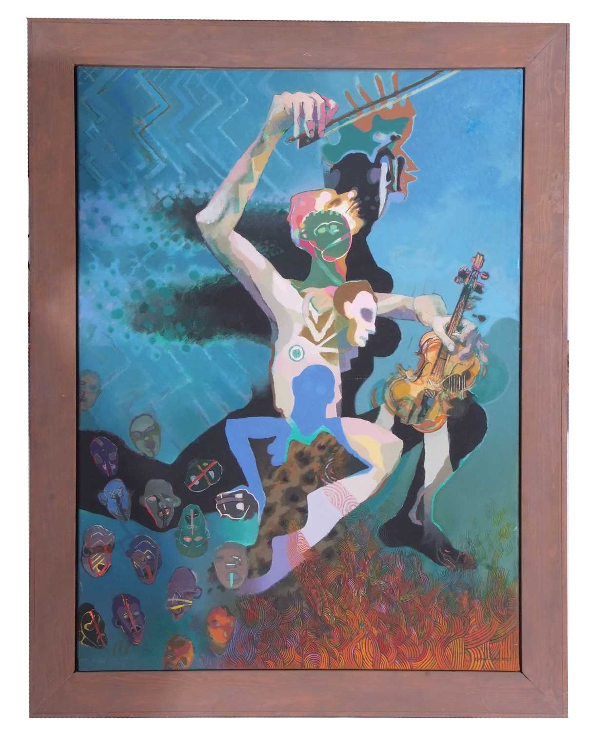 Tom Phillips (British b. 1937) "Orpheus" oil on canvas, signed. Provenance: Exhibited John Moores - Image 3 of 3