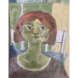 South African School, 20th century, abstact portrait of a lady, oil on board, unsigned, unframed.