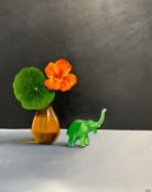 Joceline Wickham RA (British, contemporary), 'Elephant leaving Nasturtium', oil on wooden panel,