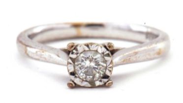 9ct white gold diamond single stone ring, round brilliant cut diamond 0.25ct app in an illusion