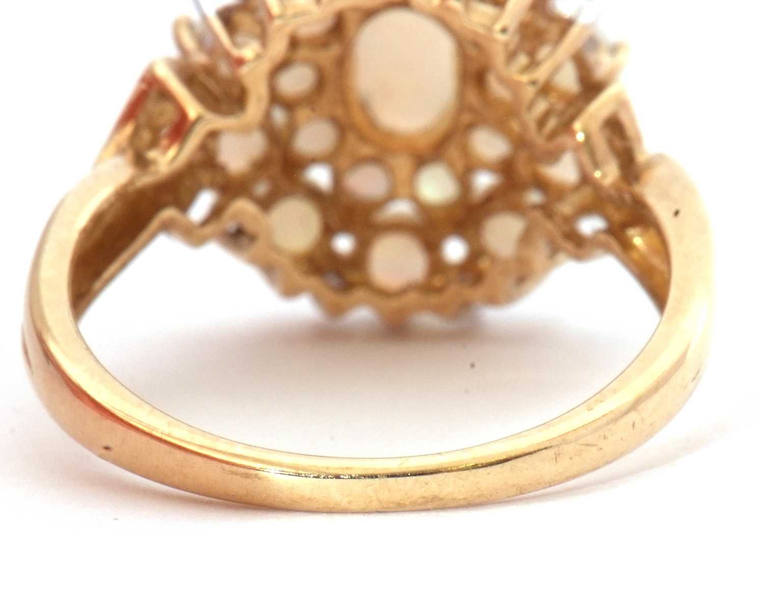 9ct gold opalescent and diamond cluster ring featuring oval and graduated round cabochon - Image 4 of 8