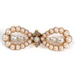 Vintage seed pearl and diamond bow brooch set throughout with graduated seed pearls and