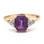 Modern 9ct gold purple and white stone dress ring, size K