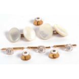 Mixed lot to include three gents collar studs with white enamel and an old cut diamond, stamped J.