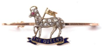 Queen's Royal West Surrey Regimental sweetheart brooch, the paschal lamb set with fourteen small old
