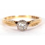 18ct gold single stone diamond ring, the round brilliant cut diamond is 0.20ct app in an illusion