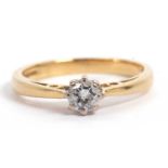 18ct gold single stone diamond ring, the round cut diamond is 0.20ct app, raised between upswept