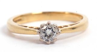 18ct gold single stone diamond ring, the round cut diamond is 0.20ct app, raised between upswept